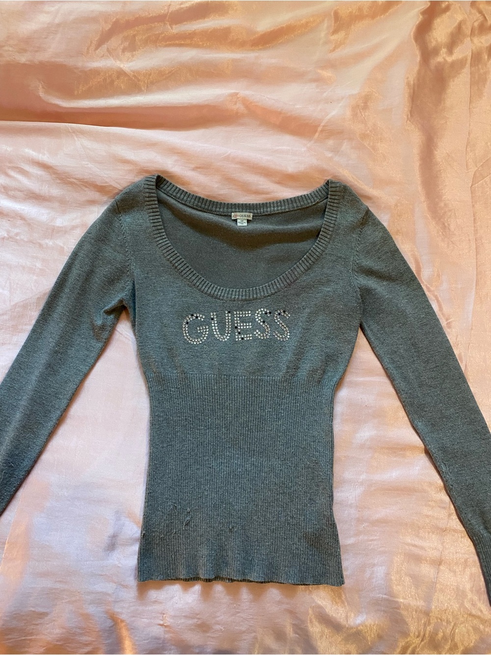 GUESS Grey Long Sleeve with Rhinestone Logo